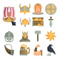 Viking culture color flat icons for web and mobile design