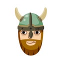 Viking. Cute face of a warrior. Soldier in horned helmet