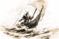 Viking Deity Sketch Pen Drawing of Norse God Odin