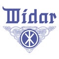 Viking, design. Vintage pattern and the name of the Old Norse god Vidar written in the Gothic style. Illustration in the