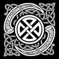 Viking, design. Vintage pattern and Norse runes. Illustration in the Scandinavian Celtic style