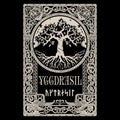 Viking design. World Tree from Scandinavian mythology - Yggdrasil and Celtic pattern, frame. Drawn in Old Norse Celtic Royalty Free Stock Photo