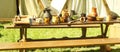 Viking dishes are on the table at the historical reconstruction festival