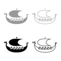 Viking drakkar Dracar sailboat Viking\'s ship Viking boat icon set grey black color illustration outline flat style simple image