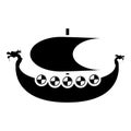 Viking drakkar Dracar sailboat Viking\'s ship Viking boat icon black color vector illustration flat style image