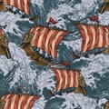 Viking drakkar ships colorful seamless pattern Royalty Free Stock Photo