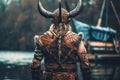 Viking drakkar view. Generate Ai