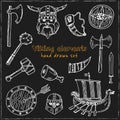 Viking elements. Hand drawn doodle set. Sketches. Vector illustration for design and packages product.