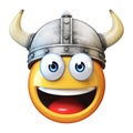 Viking emoji isolated on white background, emoticon wearing Viking helmet 3d rendering