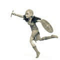 viking girl is running for war with sheild and axe side view Royalty Free Stock Photo
