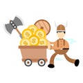 barbarian viking and gold coin dollar money cart business cartoon doodle flat design vector illustration