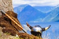 Viking helmet on fjord shore, Norway Royalty Free Stock Photo