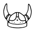 Viking helmet with horns. Doodle-style vintage Scandinavian helmet with horns front view, isolated black line on white for design Royalty Free Stock Photo