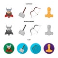 Viking in helmet with horns, mace, bow with arrow, treasure. Vikings set collection icons in cartoon,flat,monochrome Royalty Free Stock Photo