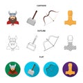 Viking in helmet with horns, mace, bow with arrow, treasure. Vikings set collection icons in cartoon,outline,flat style Royalty Free Stock Photo