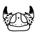 viking helmet with horns. Vintage Scandinavian helmet with horns with fur and black ends in doodle style front view Royalty Free Stock Photo