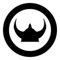 Viking helmet icon black color illustration in circle round