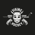 Viking hockey logo with a retro goalkeeper mask with horns