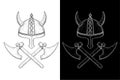 Viking horned helmet and crossed axes. Hand drawn sketch