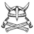 Viking horned helmet and crossed hammer business builder new construction