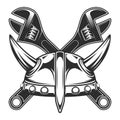 Viking horned helmet and crossed wrench business builder from new construction illustration