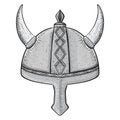 Viking horned helmet. Hand drawn sketch
