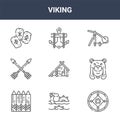 9 viking icons pack. trendy viking icons on white background. thin outline line icons such as shield, viking, anchor . icon set Royalty Free Stock Photo