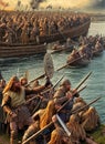 Viking invasion of England ca 894. Fictional Battle Depiction. Generative AI.
