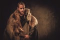 Viking konung in a traditional warrior clothes Royalty Free Stock Photo