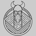 Viking of lines, warrior from the North, formidable warrior in helmet with horns, pattern for laser cutting, stencil for