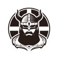 Viking logo or label. Warrior in armor. Vector illustration Royalty Free Stock Photo