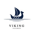 Viking logo vector illustration. Viking transport warship. Design template.