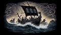 Viking Longboat, Sailing Through Choppy Seas