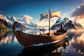 Viking longboat on water illustration