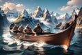 Viking longboat on water illustration