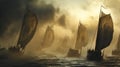Viking longboats in a dramatic sea Royalty Free Stock Photo