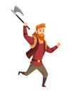 Viking man with axe. Bearded men warrior or hero of scandinavian legends. Cartoon barbarian history character with Royalty Free Stock Photo