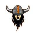 Viking mascot logo with helmet and two horns. suitable for illustration of t-shirts, posters, hoodies Royalty Free Stock Photo