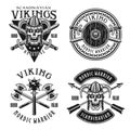 Viking or norse warriors set of vector emblems Royalty Free Stock Photo