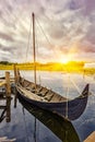 Viking old boat in Denmark at sunset Royalty Free Stock Photo