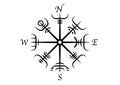 Viking Pagan Asatru Compass, Vegvisir Wind rose, navigation runic compass, Norse Mythology. Protective talisman for travelers Royalty Free Stock Photo