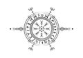 Viking Pagan Asatru Runic Compass, Vegvisir Rune Circle Viking Norse Mythology. Protective talisman for travelers. Magical circle