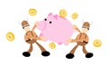 barbarian viking and pig bank money cartoon doodle flat design style