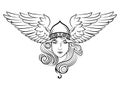 Viking, Scandinavian design. Valkyrie in a winged helmet. Image of Valkyrie, a woman warrior from Scandinavian mythology