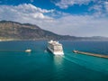 Viking Sea Cruise ship leaving the port of Kalamata city against a cloudy sunset sky in Messenia, Greece Royalty Free Stock Photo