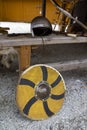 Viking shield, helmet and spear