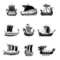 Viking ship boat drakkar icons set, simple style Royalty Free Stock Photo