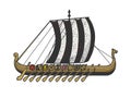 Viking ship color sketch raster illustration Royalty Free Stock Photo