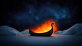Viking ship in flames under a starry night sky Royalty Free Stock Photo