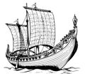 Viking ship. Medieval military boat with